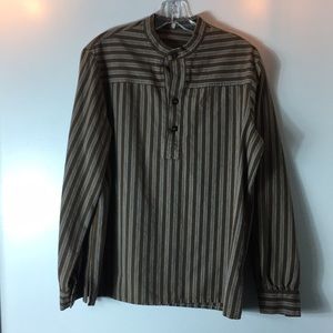 Collarless Dress shirt white stripe on brown